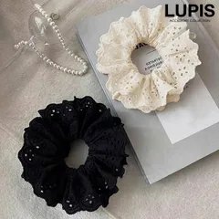 シュシュ ヘアゴム ヘアアクセサリー コットン レース フリル 華やか ボリューム 上品 フェミニン ガーリー ポニー シンプル ルピス v2498