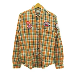バックナンバー 長袖シャツ トップス チェック柄 ワッペン メンズ Lサイズ オレンジ×黄 BACK NUMBER 【中古】