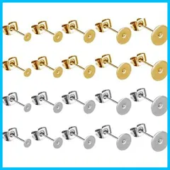 【送料無料】Sopplea 丸皿 ピアス パーツ シルバー ポスト 台座 付き 平皿 土台 バタフライキャッチ セット 50ペア（3mm、4ｍｍ、5mm、6ｍｍ、8ｍｍ） 200個 (ゴールドとシルバー)