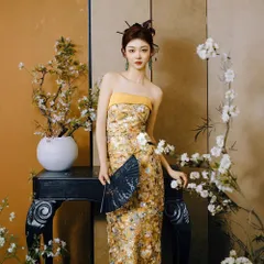 パーティードレス レディース 夏新作 上品 花柄 ロングドレス 抹胸デザイン 成人式 結婚式 高級感 お呼ばれ ワンピース ss新品