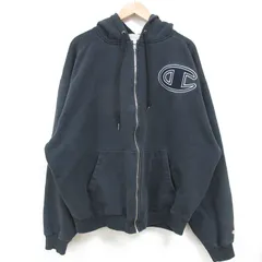 XL/古着 チャンピオン Champion 長袖 フルジップ スウェット パーカー メンズ 00s ビッグロゴ 黒 ブラック spe 25mar08 中古 スエット トレ