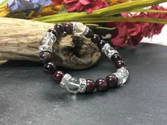パワーストーン ブレスレット ガーネット&水晶  天然石ブレス (シルバー) 8mm レディース  ●