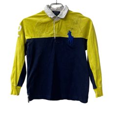POLO RALPH LAUREN 長袖 ポロシャツ M イエロー ネイビー ポロラルフローレン 古着卸 アメリカ仕入 a708-5045