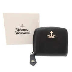 【中古】Vivienne Westwood ヴィヴィアンウエストウッド ブラック ファスナー 二つ折り財布 小銭入れ メンズ レディース グレインレザー ロゴ シルバー コンパクト 日常使い 32215 A2501514 【無料ギフトラッピング承ります】