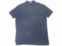 Ralph Lauren ボーダー柄 ピマコットン ワンポイントロゴ刺繍ポロシャツ XL 紺×緑 USAラルフローレン古着