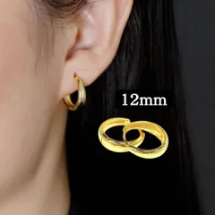 新品 高品質 ぷっくり フープピアス K18 ゴールド 12mm シルバー925 上品 シンプル 小ぶり 艶あり 丸み デザイン アクセサリー レディース 普段使い フォーマル 耳飾り 日常 端正 かわいい 華やか デイリー アクセサリー 高級 エレガント 金