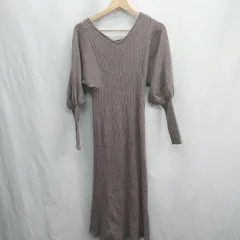 ◇ ⊇ archives アルシーヴ ボレロスリーブ ロングリブ 長袖 膝下 ニットワンピース サイズM ブラウン系 レディース E  【1410290077160】