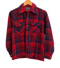 ペンドルトン PENDLETON  70's 70年代 オープンカラー ボードシャツ ウールシャツ 開襟 チェック vintage ヴィンテージ アメリカ製 MADE IN USA 長袖シャツ レッド Sサイズ 101MT-4191