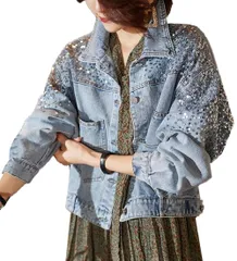 [DYIOPMFGZ] デニムジャケット レディース ジャケット デニムコート コート ジージャン ショートジャケット アウター Gジャン ブルゾン ブレザー スパンコール カジュアル ショート丈 ゆったり 長袖 オシャレ 春秋冬 きれいめ 着痩せ ポケット 