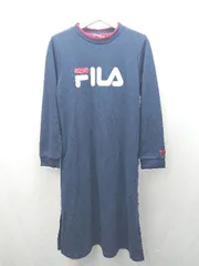 ◇ ⊂ FILA フィラ 長袖 ロング ワンピース サイズL ネイビー レディース E  【1503310012088】