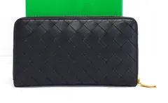 D260◆ほぼ未使用【ボッテガヴェネタ】マキシイントレチャート ラウンドファスナー 長財布◆ICチップ確認済 ジップアラウンドウォレット 黒