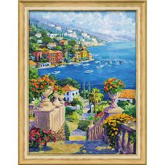 絵画 インテリア ジュリアン アスキンス「サマー コーブ」 Gel加工 絵画 インテリア 壁掛け 額入り 額装込 風景画 油絵 ポスター アート インテリア アートパネル リビング 玄関 おしゃれ 額 輸入雑貨 アンティーク調