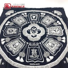 HERMES エルメス スカーフ カレH 80 《サーベル飾袋》 フリンジ シルク ブラック