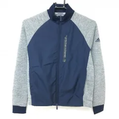 【超美品】アディダス ジャケットブルゾン ネイビー×杢グレー 異素材 3ポケット レディース M ゴルフウェア adidas