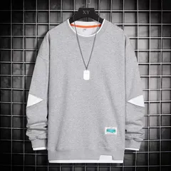 トレーナー メンズ 重ね着風 レイヤード風 クルーネック 長袖 Tシャツ トップス 通勤 通学 おしゃれ カジュアル シンプル ファッション 着回し 秋 冬 hjfs223