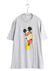 【お得なクーポン配布中!】 80s USA製 ミッキー プリント Tシャツ メンズ レディース XL 小さめ L 程 ヴィンテージ キャラクター イラスト ディズニー グラフィック 灰