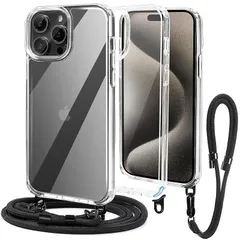 Handodo iPhone12proケース スマホケース ショルダー アイフォン12pro用カバー ストラップ2種付き 取り外し可能なフック 調節可能 首掛け/肩掛け/斜め掛け 紐付き 高精細HD透明PC + 軽量 シリコン TPU 耐衝撃 傷防止 全面