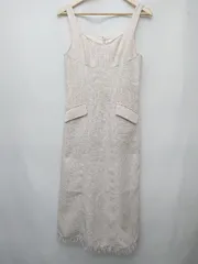 ◇ ◎Θ JILL STUART スリット 裾フリンジ ノースリーブ 膝下 ワンピース サイズM ピンクベージュ レディース P  【1409090008184】