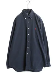 【お得なクーポン配布中!】 90s ラルフローレン 長袖 ボタンダウン シャツ メンズ L 古着 オールド ポロ コットン 長袖シャツ ワンポイント ヘビーウェイト BD 紺 厚手