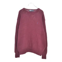 90年代 Polo by Ralph Lauren ポロ ラルフローレン コットンニットセーター ワインレッド(メンズ XXL)中古 古着 V4738