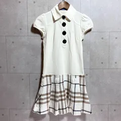BURBERRY BLUE LABEL バーバリーブルーレーベル ツイード チェック シャツ ワンピース ミニ 半袖 ドッキング ノバチェック 36 アイボリー レディース SG310-2