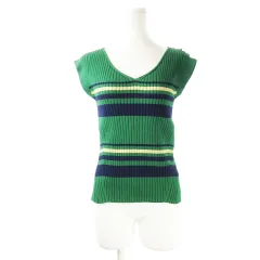 バンヤードストーム BARNYARDSTORM カットソー ニットソー Vネック ノースリーブ リブ ストレッチ シャリ感 さっくり ラメ ボーダー F 緑 グリーン /CK7