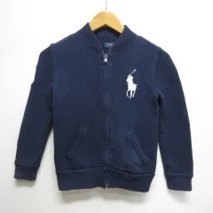 ポロ ラルフローレン POLO RALPH LAUREN 子供服 ジップ ニット ブルゾン ジャケット カーディガン 120 ネイビー ビッグポニー 袖ナンバリング 正規品
