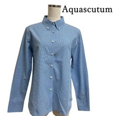 Aquascutum　アクアスキュータム 　レディース　ボタンダウンシャツシャツ　長袖　11号　L　ブルー　チェック