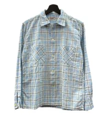 ヴィンテージ vintage 50’s 60's TULANE Sportswear オープンカラー 開襟 青 白 長袖シャツ チェック マルチカラー Mサイズ 104MT-1203