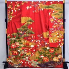 三越取扱い】吉澤織物 板場友禅 正絹振袖 金駒刺繍 古典柄 定価70万の