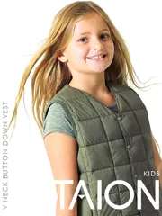 【ネコポス送料無料】TAION タイオン インナーダウン キッズ 女の子 男の子 Vネックボタン インナーダウンベスト KIDS INNER DOWN 軽量 TAION-K001