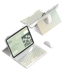 【迅速発送】360度回転 iPad 10.2キーボード ケース マウス付き グラデーションカラーキーボード iPad 第9世代 8世代 7世代 10.2インチケース キーボード付きマグネット分離式 透明 クリア 背面カバー 縦置き 横置きスタンド ペン収納 (