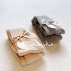 冬用べビータイツ　2点セット　リボン付きベビータイツ　タイツ　リボン　ワンポイント　極暖ベビータイツ　ベビー極暖タイツ　可愛い　クリスマス飾り　冬　雪　ベビーソックス　ベージュ　グレー　ベビー冬物　あったかベビータイツ　 winterweek