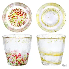 アデリア(ADERIA) 津軽びいどろ 氷華金彩 ロックグラス ２個セット（ 春、麦） ロックグラス 300ml 専用木箱入 日本製  化粧箱入 父の日 母の日 敬老 ウイスキー グラス おしゃれ 誕生日 還暦 祝い 贈答 退職 結婚 焼酎 デザート