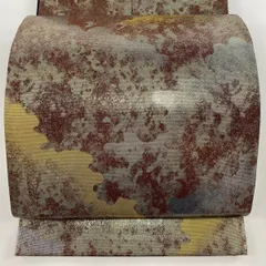 【美品】 袋帯 秀品 霞 幾何学模様 箔 茶色 六通 正絹 【中古】