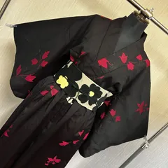 和洋折衷コーデセット｜黒地に赤い葉模様の着物リメイクワンピース×華やか帯 着物女子 カジュアル 大正ロマン レトロモダン 2点セット