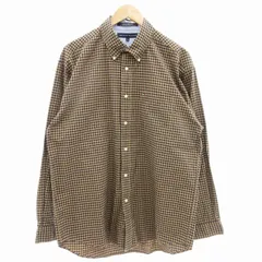 トミーヒルフィガー TOMMY HILFIGER 美品 ボタンダウンシャツ 長袖 チェック L 茶 ブラウン 紺 ネイビー /GV