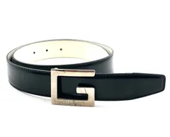 GUCCI  グッチ　Gマーク　ベルト　レザー　本革　ブラック×ホワイト　シルバー金具　イタリア製　刻印あり　70・28・037・1406・2959 ウエスト67.5～85cm