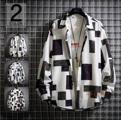 カジュアルシャツ メンズ ゆったり 長袖シャツ 開襟シャツ ビッグシルエット メンズシャツ 長袖　メンズシャツ 韓国ファッション esyxz69
