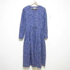 美品 LAURA ASHLEY ローラアシュレイ フラワープリント 花柄 長袖 ロング フレアワンピース 9AR パープル系 レディース 古着 中古 USED