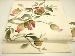 平和屋着物●九寸名古屋帯　作家物　手描き　成り物枝葉文　正絹　逸品　DAAY8193cm
