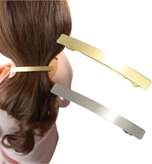 Herbeluemily(ハベルミリィ) バレッタ しっかり留まる 髪留め ヘアクリップ おしゃれ 大人 ライン シンプル 細め 2個セット(ゴールド＋シルバー)