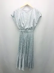◇ naturalbeautybasic 小花柄 Vネック フレンチスリーブ プリーツ ロング丈 ワンピース サイズM ブルー レディース E  【1310130014488】