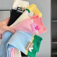 【4足セット】お洒落カラフルタグのバイカラーミドル丈靴下✨ミディアム丈 まとめ売り スニーカー ローファー カジュアル 通勤用 大人 子供