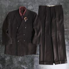 【BRITISH VINTAGE】イギリス 英国製 5点セット セレモニー ダブルスーツ セットアップ 上下 ブラウン系 成人式 卒業式 結婚式（ユーロピンズ＆シャツ＆ネクタイ おまけ）No.11