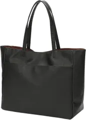 Miwoluna トートバッグ レディース ビジネストート 大容量 A4 軽量 ポケット 通勤 通学 マザーズバッグ フェイクレザー(ブラック)