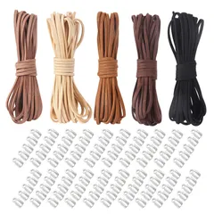 【在庫処分】レザークラフト 手芸材料 紐 ブレスレット用 DIYアクセサリーパーツ 光板片 100個 黄 カキ 黒 中 米白 5m×5色 韓国皮紐 2.6mm 5色セット 手作りキット ネックレス 革紐 スエード調