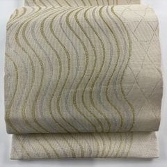 袋帯 秀品 夏帯 絽 よろけ縞 籠目 金銀糸 クリーム 六通 正絹 【中古】