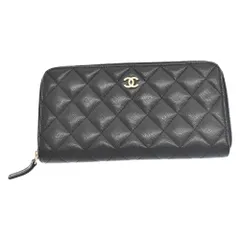 CHANEL (シャネル) クラシック ロングジップウォレット キャビアスキン マトラッセ G金具 長財布 ラウンドファスナー ブラックのサムネイル