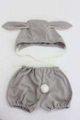 アニマルボンネット＆ブルマセット うさぎさん グレー 0才 1才 ベビー服 コスプレ 返信 Lien de famille